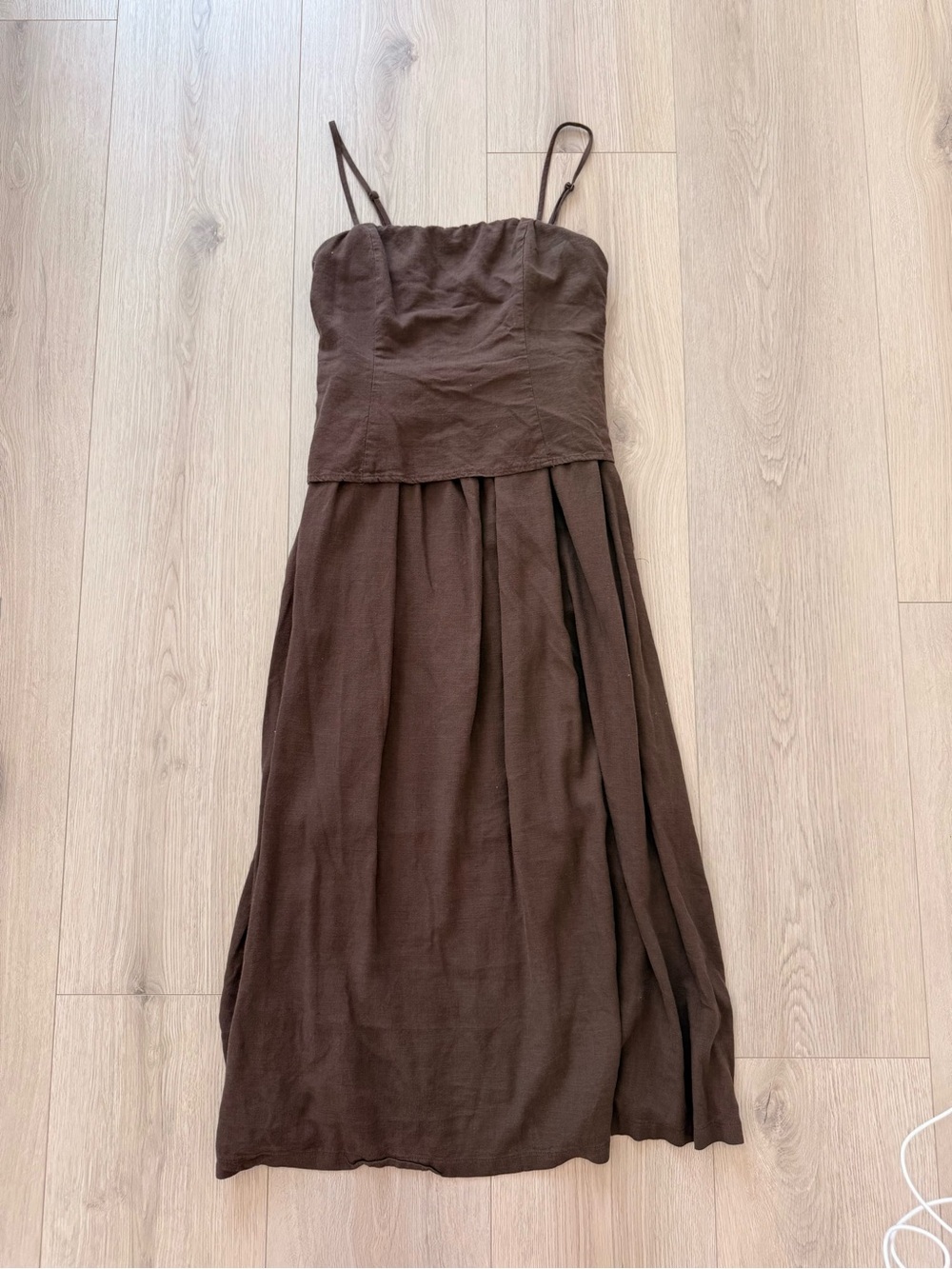 Mustard Seed Brown Strapless Midi Dress with Spaghetti Straps women